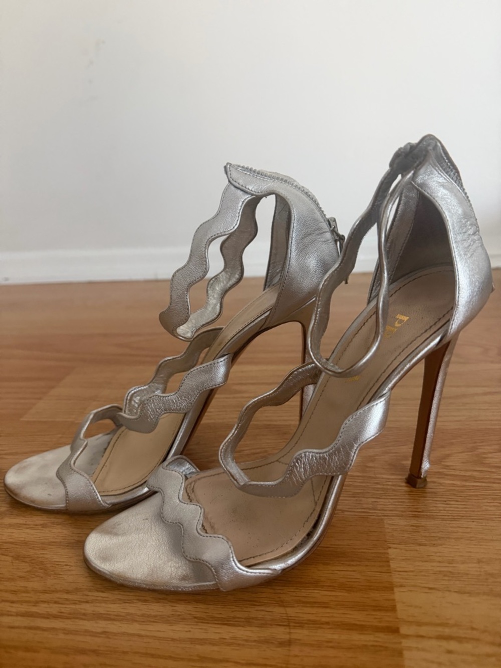 Prada Silver Wavy Strap High-Heel Sandals - Picture 3 of 5